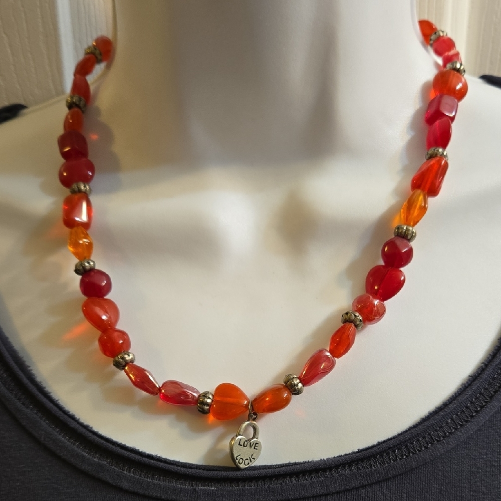 Unbranded Love Lock Red Beaded Necklace